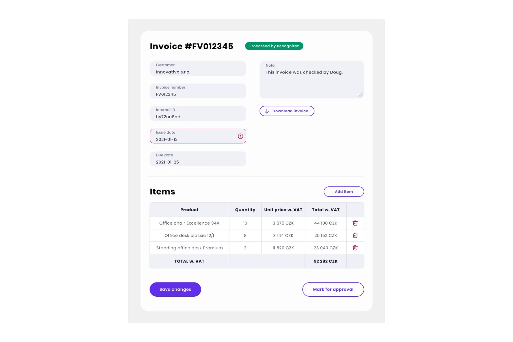 Document recognizer administration interface